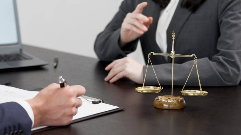 Two people going over documents
